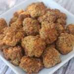 Snag this easy recipe for Spicy Cheese & Sausage Balls. Perfect for a quick morning breakfast, road trip snack or school lunch ideas. So easy they practically make themselves! ~ Teaspoon Of Goodness
