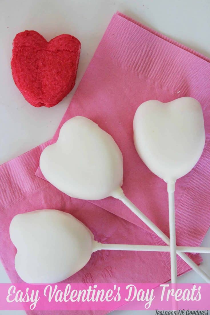 Easy Valentines Day treats white chocolate covered peep hearts