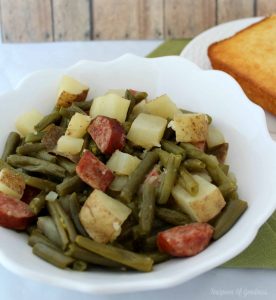 Easy Slow Cooker Recipe ~ Green Beans, Sausage and potatoes