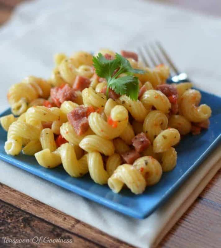 Quick Pasta & Ham Skillet that can be finished in 20 minutes. Perfect filling dinner for busy nights!