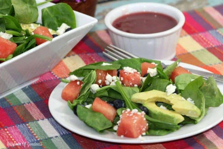 Snag this easy to follow watermelon salad recipe with blueberries or quartered strawberries.