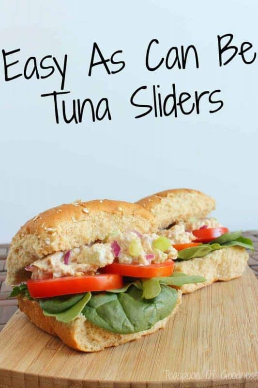 Snag this easy as can be tuna slider recipe that is packed with fresh veggies for lunch or a light dinner. - Teaspoon Of Goodness