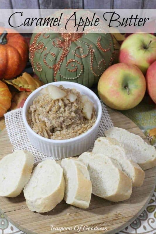 One of my favorite things about fall is this delicious Caramel Apple Butter Recipe spread over a nice piece of whole grain toast. - Teaspoon Of Goodness