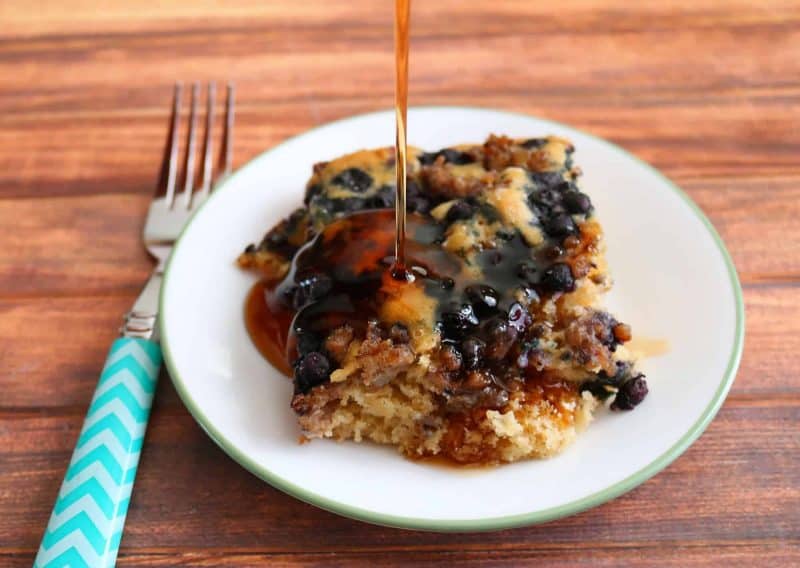 We love a great breakfast bake for weekends, and this Blueberry Sausage Pancake Breakfast Bake has everything you dream of in one delicious dish. - Teaspoon Of Goodness