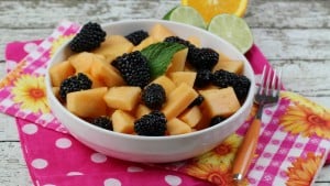 This Cantaloupe & Blackberry Easy Fruit Salad with an Orange Ginger Lime Dressing is ideal for serving up as a great addition to any meal, but even better for a special dinner party. - Teaspoon Of Goodness