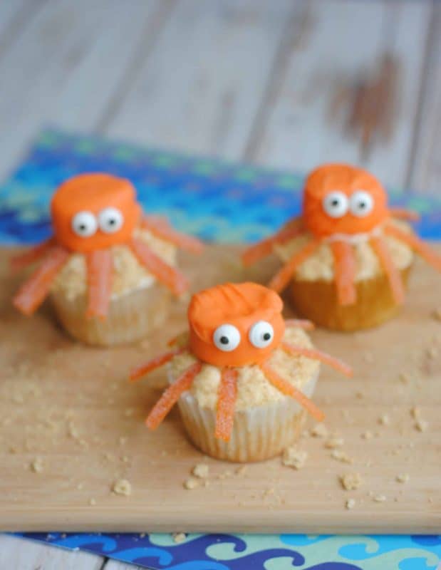 Our classic base cupcakes recipe is my favorite since it is so light, easy, and moist. The big part of this unique cupcake is the Octopus design. A few orange candy melts, some frosting, and of course, a marshmallow and candy for accents and you have a super easy and fun cupcake the kids will absolutely love. - Teaspoon Of Goodness