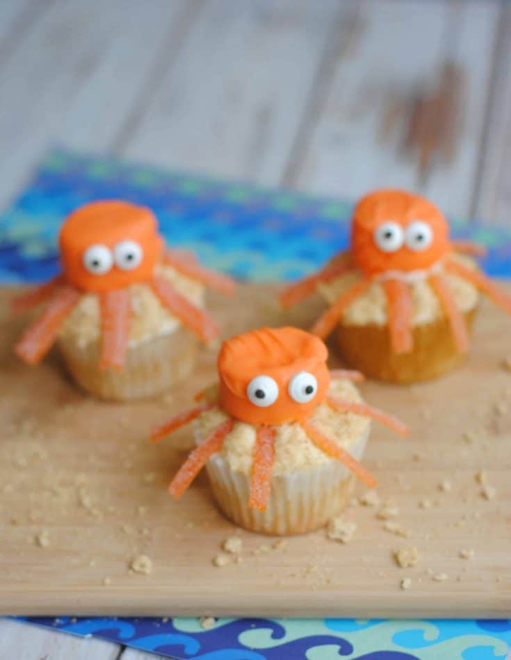 Our classic base cupcakes recipe is my favorite since it is so light, easy, and moist. The big part of this unique cupcake is the Octopus design. A few orange candy melts, some frosting, and of course, a marshmallow and candy for accents and you have a super easy and fun cupcake the kids will absolutely love. - Teaspoon Of Goodness