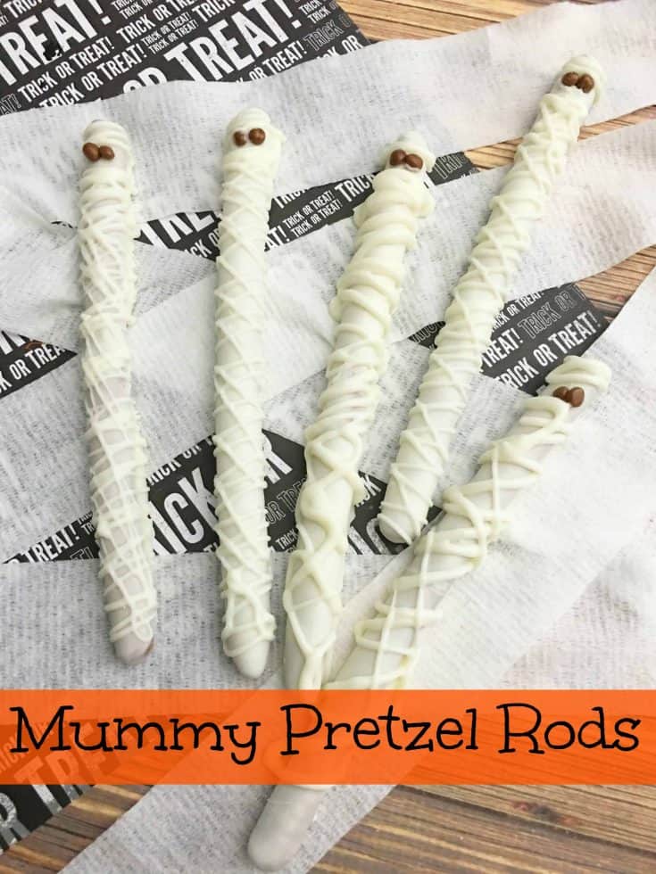 I love making fun Halloween treats, and this is a super easy and totally cool Mummy Pretzel Rods idea that everyone loves. - Teaspoon of Goodness