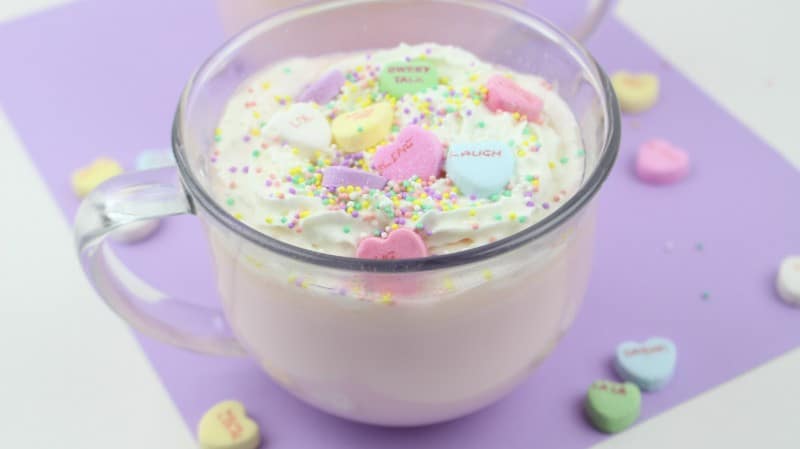 This Conversation Hearts Hot Chocolate Recipe is a great idea for a fun special Valentine's Day drink! - Teaspoon of Goodness