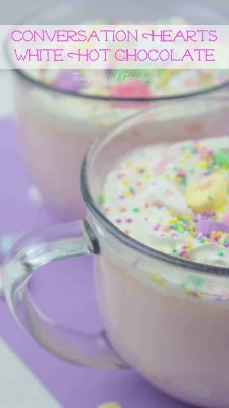 This Conversation Hearts Hot Chocolate Recipe is a great idea for a fun special Valentine's Day drink! - Teaspoon of Goodness