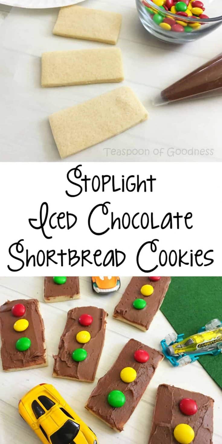 Want your kids to learn while having their snack? Look no further than this Stoplight Iced Chocolate Shortbread Cookies recipe! - Teaspoon of Goodnes