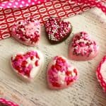 homemade chocolate candy hearts with sprinkles for Valentine's Day