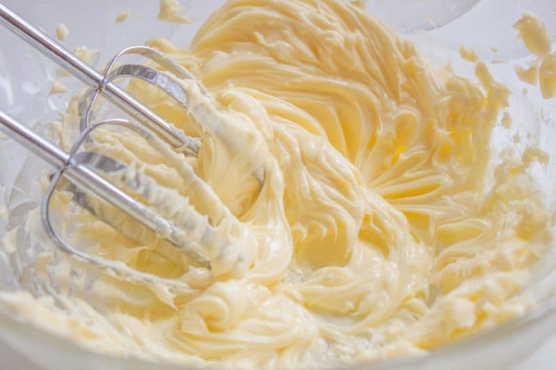 Creamed butter for homemade vanilla cupcakes