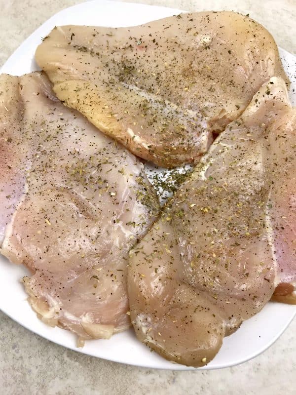 Pounded chicken breasts for an easy french onion chicken recipe. 