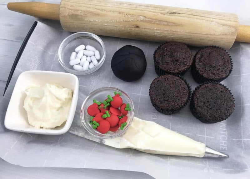 Ingredients needed to make a fun back to school cupcake recipe. 