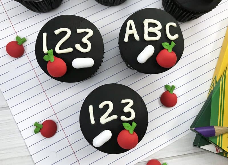 After school snack that is a decorated cupcake to look like a teachers chalkboard. 