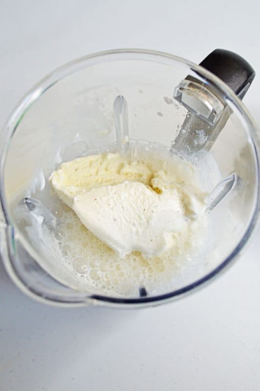 Vanilla ice cream in a blender. 